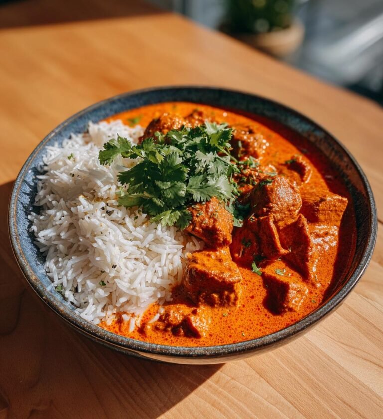 Butter chicken-köttbullar med kryddigt basmatiris