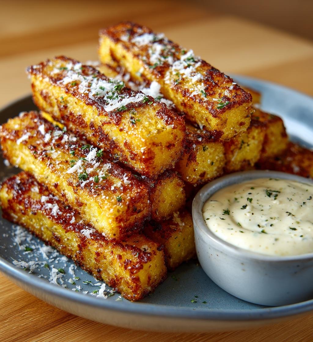 Polentastavar med parmesan och vitlöksdipp - Enkla och Goda Snacks