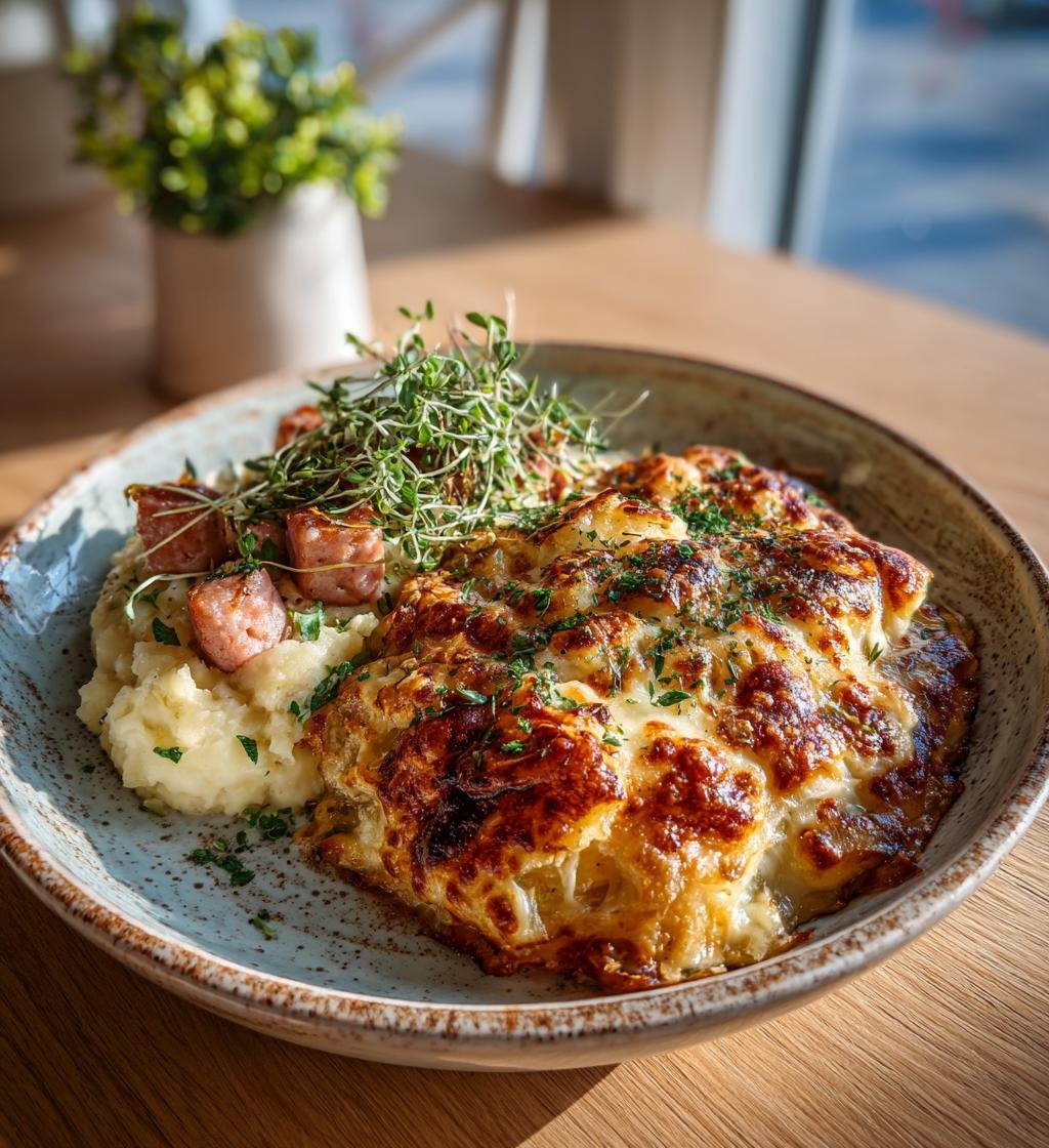 Korvgratäng med blomkålsmos och lagrad ost – Enkel och Krämig Middag - steg för steg