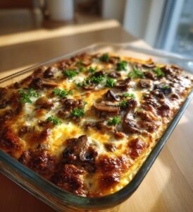 Köttfärsrulle med svamp, persilja och Västerbottensost