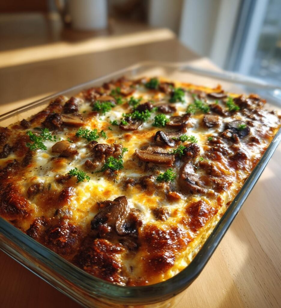 Köttfärsrulle med svamp, persilja och Västerbottensost