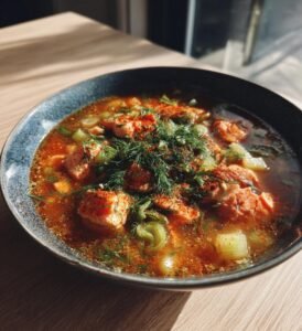 Krämig laxgryta med purjolök och dill