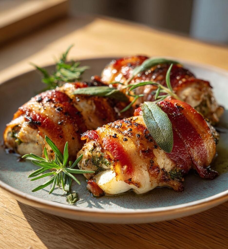 Kycklingrullader med äpple, bacon och salvia