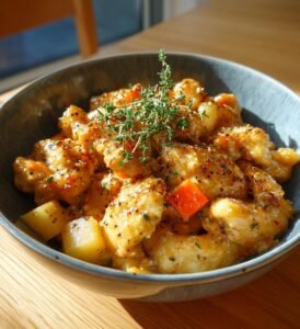 Krämig senapskyckling med äpple och timjan