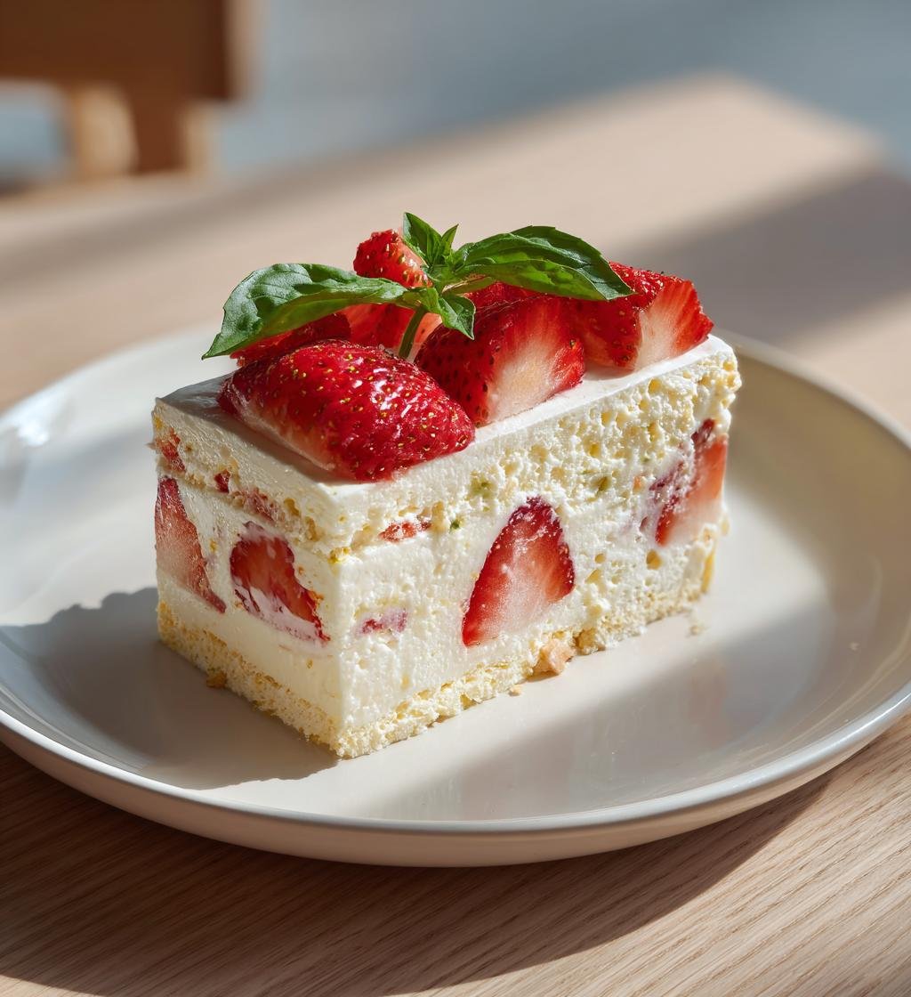 Jordgubbs- och basilikamousse på mandelbotten - En helt perfekt dessert