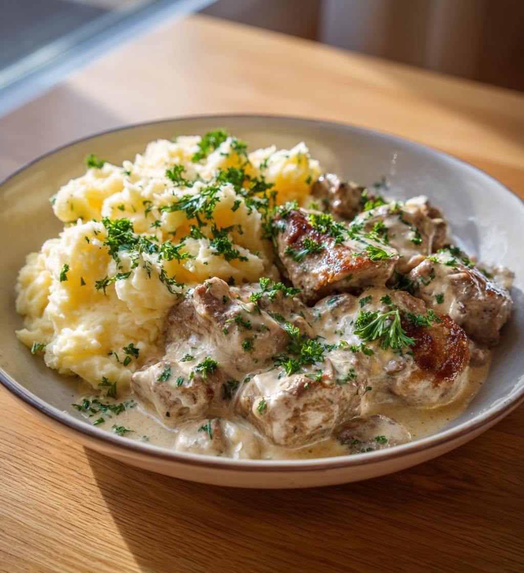 Fläskkotletter med äppelgräddsås och ostmos - Enkel och God Middag