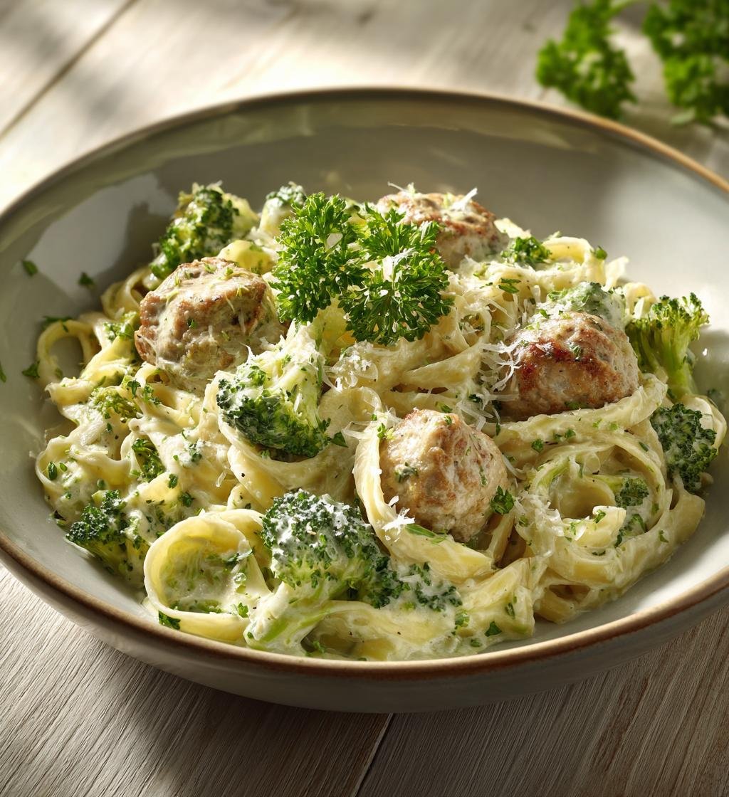 Krämig broccolipasta med kycklingköttbullar - Enkel och God Middag