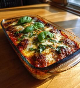 Köttbullemacka i ugn med tomatsås och mozzarella