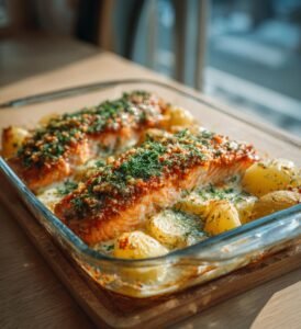 Vitlökssmörbakad lax med krämig potatis