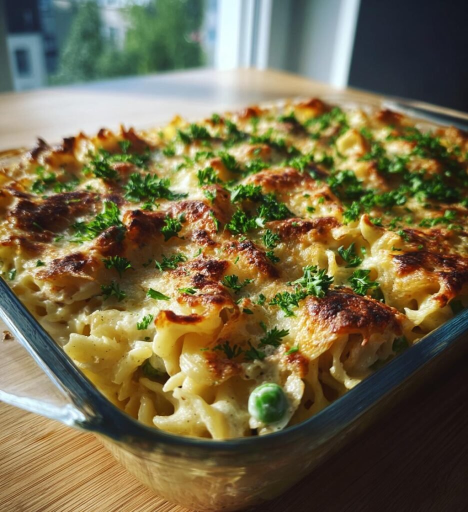 Krämig tonfiskgratäng med pasta och ärtor
