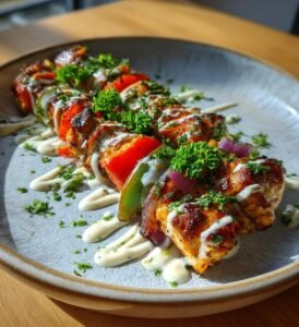 Ugnsbakad kycklingkebab med krämig vitlökssås