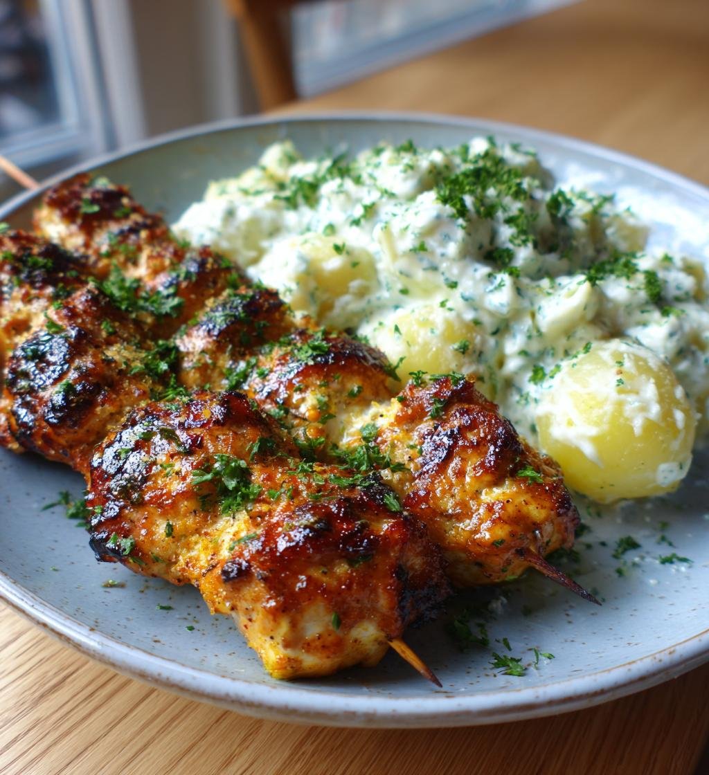 Vitlöks- och parmesankycklingspett med potatissallad – Enkel och God