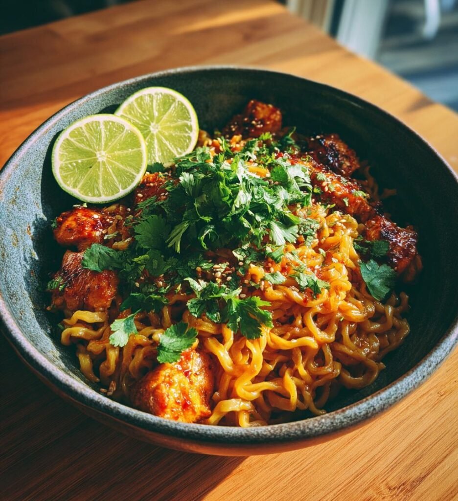 Krämiga kycklingnudlar med sweet chili och lime
