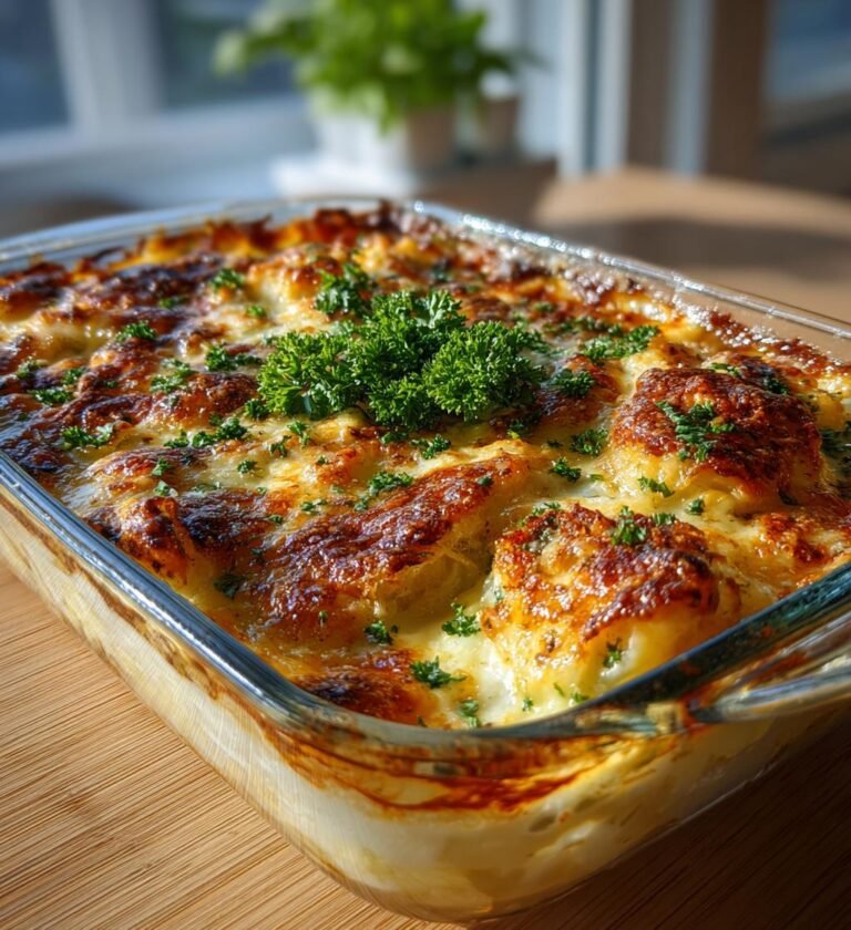 Kycklinggratäng med broccoli och krämig ostsås