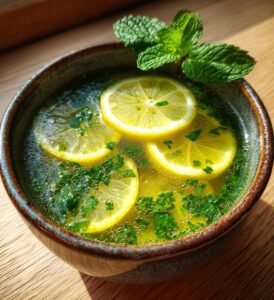Vårgrön ärtsoppa med citron och mynta