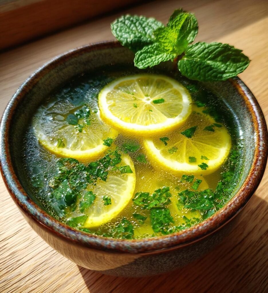 Vårgrön ärtsoppa med citron och mynta