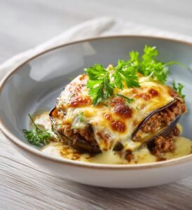Auberginerullar med köttfärs och ostsås