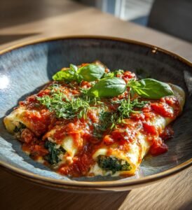 Tonfiskcannelloni med spenat och tomatsås