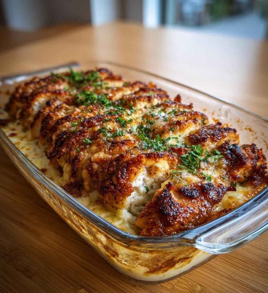 Fläskytterfilé med färskost- och parmesantäcke