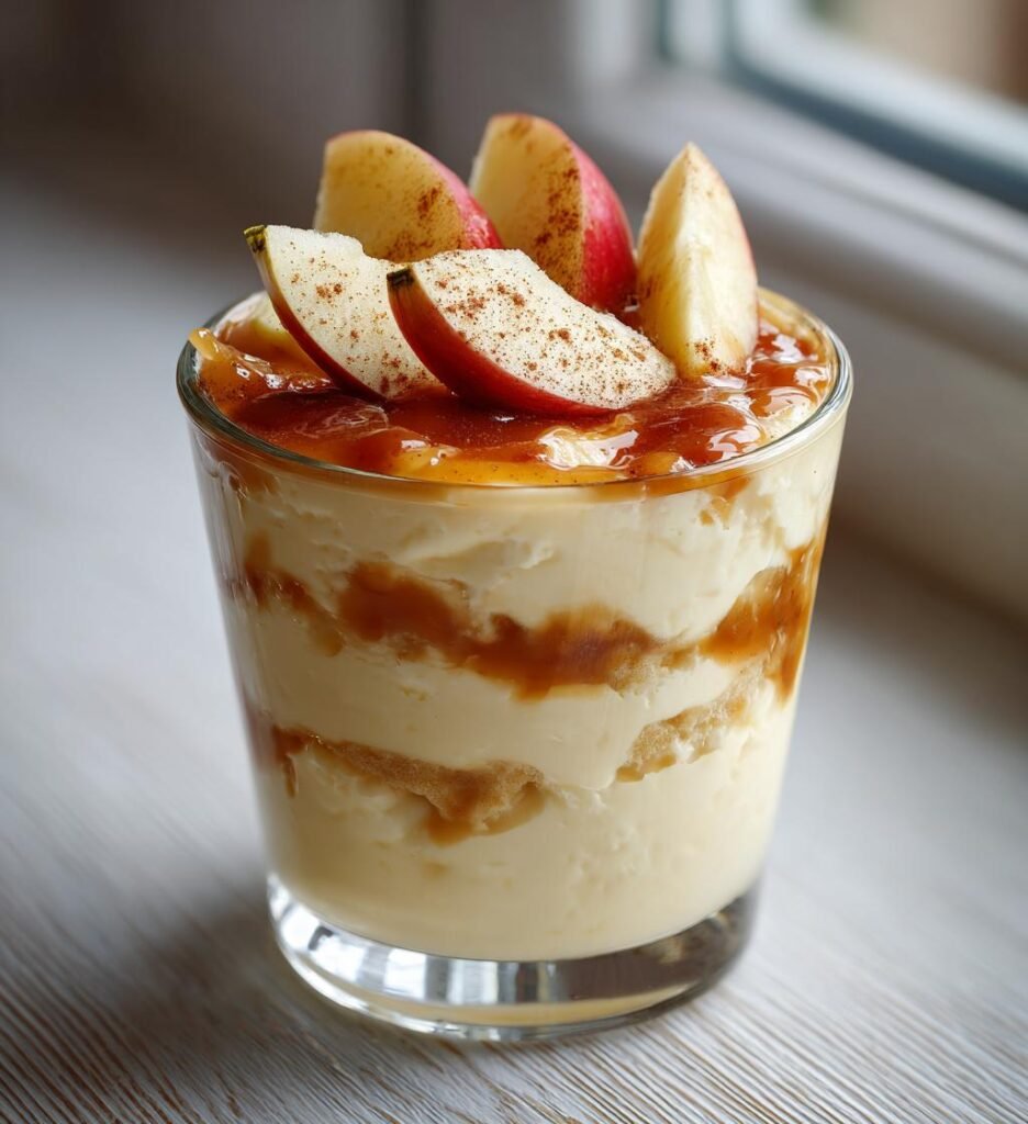 Karamell- och äppelcheesecake i glas