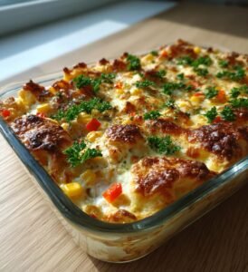 Krämig kycklingpaj med majs och paprika