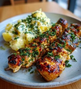 Vitlöks- och parmesankycklingspett med potatissallad