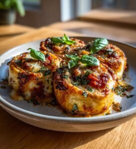 Smördegspizzarullar med skinka och mozzarella