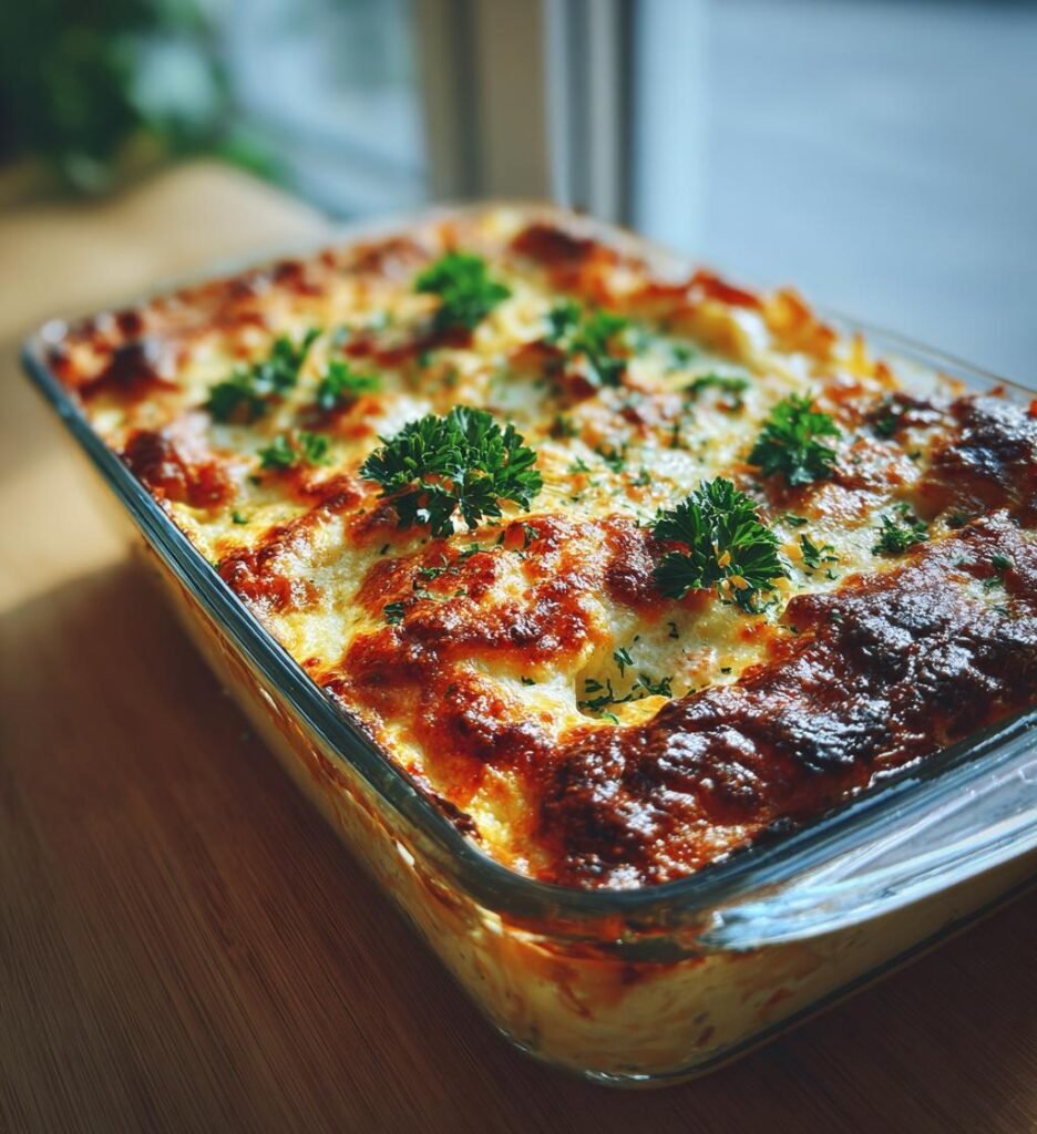 Krämig lax- och pastagratäng med broccoli