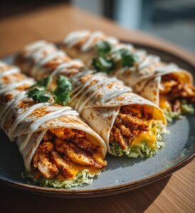 Krispiga kycklingwraps med cheddar och vitlökssås