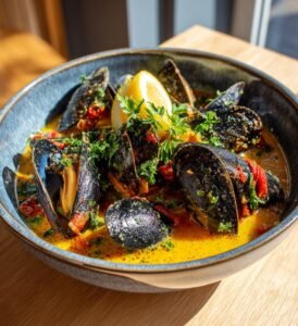 Mussel- och torskgryta med saffran och tomat