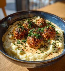 Linsbollar i krämig pepparsås med potatispuré