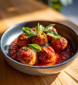 Cheddarfyllda kycklingköttbullar med tomatdipp