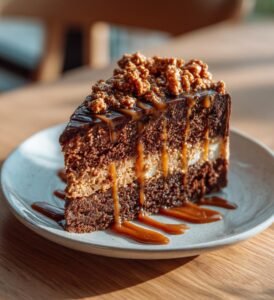 Kladdkaka med Daimcrunch och kolasås