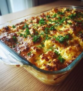 Kyckling- och blomkålsgratäng med curry och cheddar