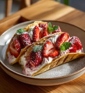 Jordgubbscheesecake-tacos