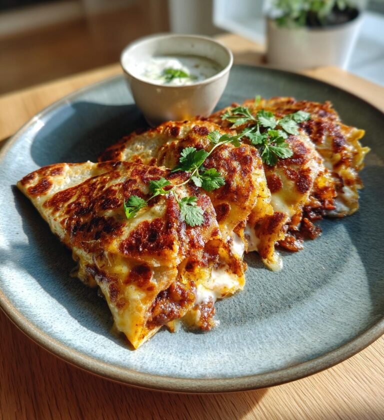 Köttfärsquesadillas med potatis och vitlökssås