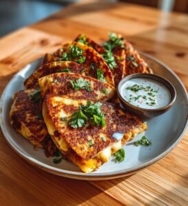 Köttfärsquesadillas med potatis och vitlökssås