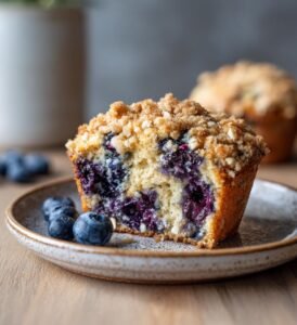 Blåbärsmuffins med knäckigt havresmul