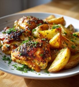 Vitlökskyckling med frasig rostad potatis