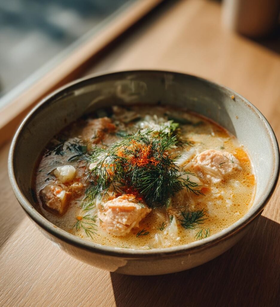 Krämig laxsoppa med fänkål, apelsin och dill