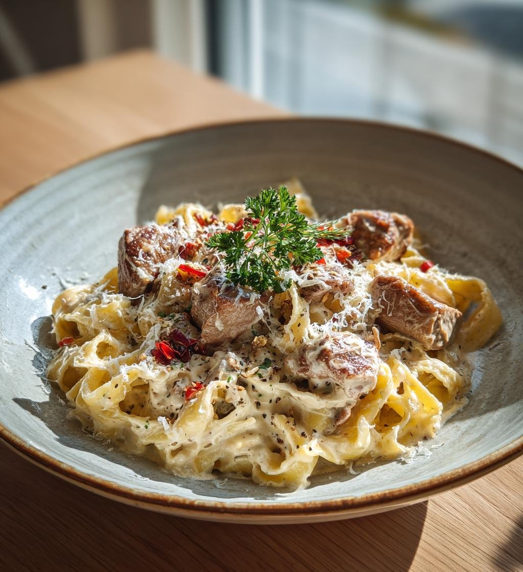 Krämig oxfilépasta med peppar och parmesan - En perfekt middag