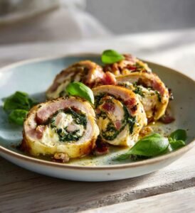 Kalkonrullader med spenat och mozzarella