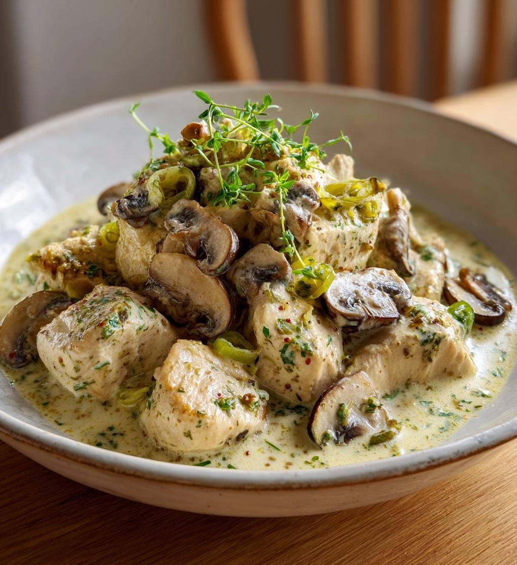 Kyckling i grönpepparsås med champinjoner – Enkel och God middag