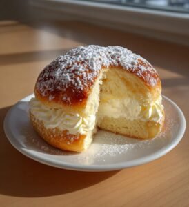 Vaniljsemlor med len vaniljkräm och grädde