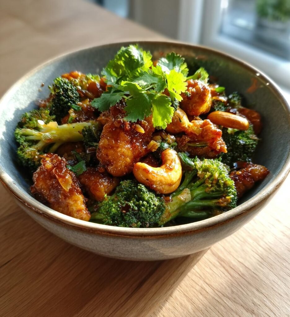 Kycklingwok med cashewnötter, broccoli och honungssås