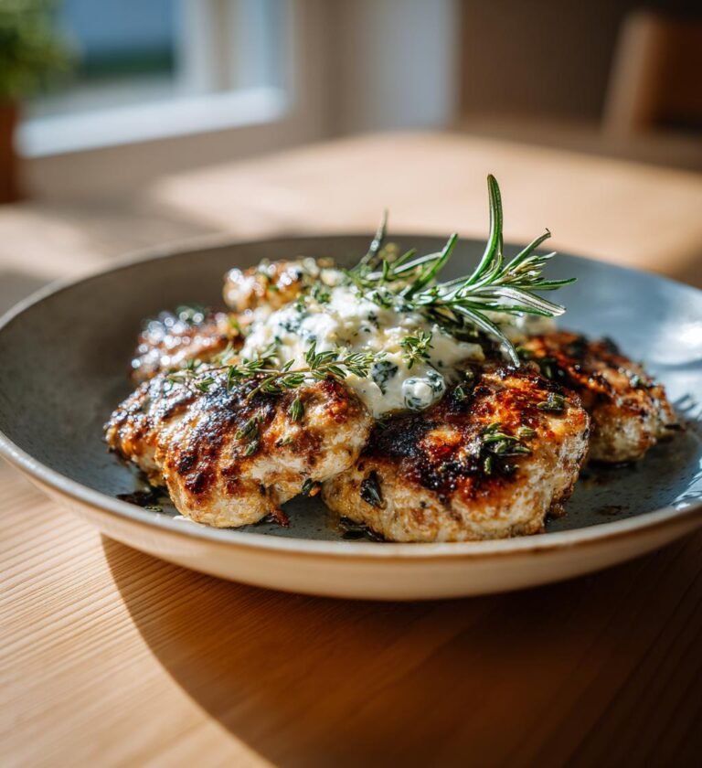 Lammfärsbiffar med rosmarin och vitlöksyoghurt