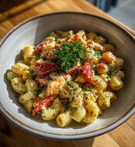 Krämig skaldjurspasta med lax och räkor