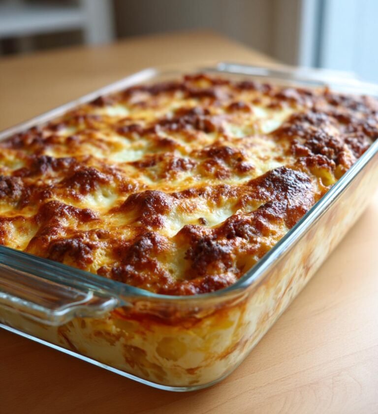 Krämig makaronigratäng med köttfärs och bacon