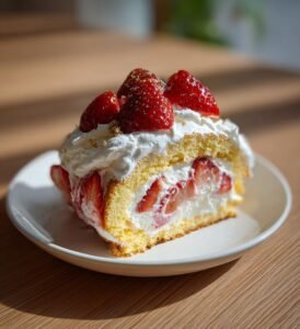 Jordgubbsrulltårta med vaniljkräm