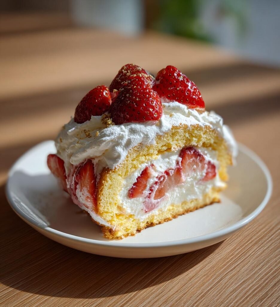 Jordgubbsrulltårta med vaniljkräm